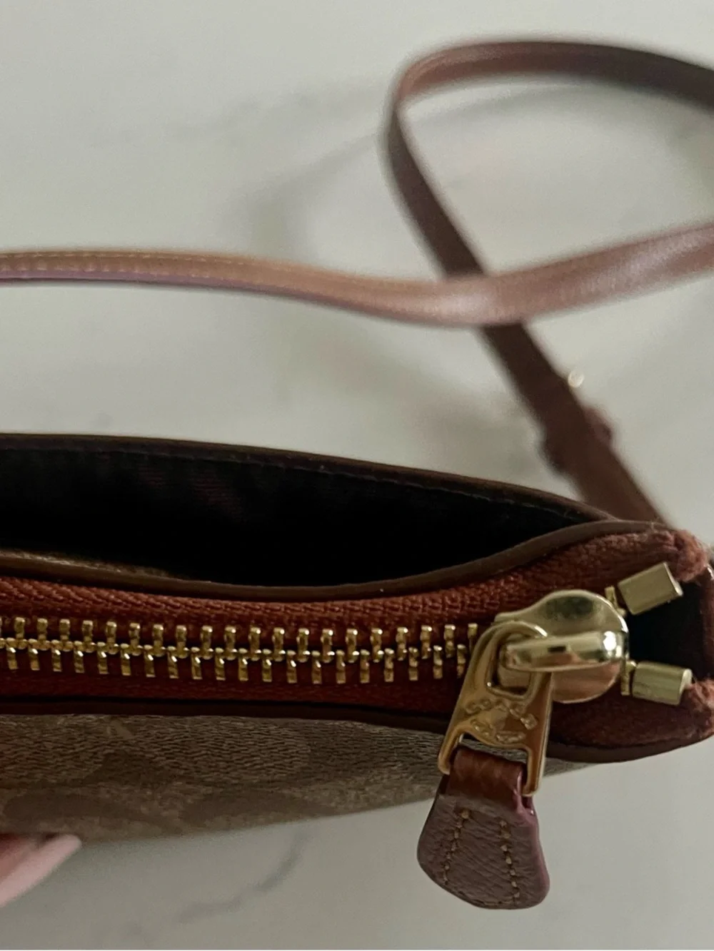 Coach Brown Signature Canvas Crossbody with Dark Brown Trim - Picture 4 of 15